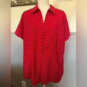 Basic Editions Red and White Polka Dot Button Down Shirt / Size: 2X / Coquette